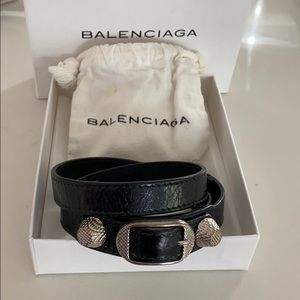 Balenciaga black wrap silver bracelet